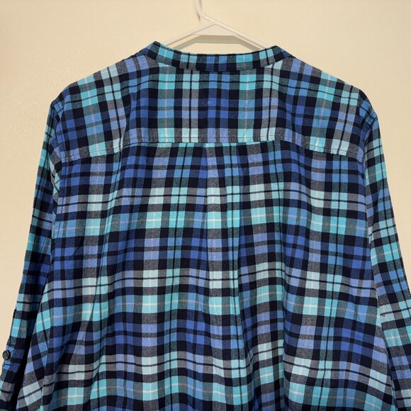 Lands' End Womens Plus Blue Plaid Popover Flannel Pintuck Tunic Shirt Top 20W/2X - Picture 7 of 11